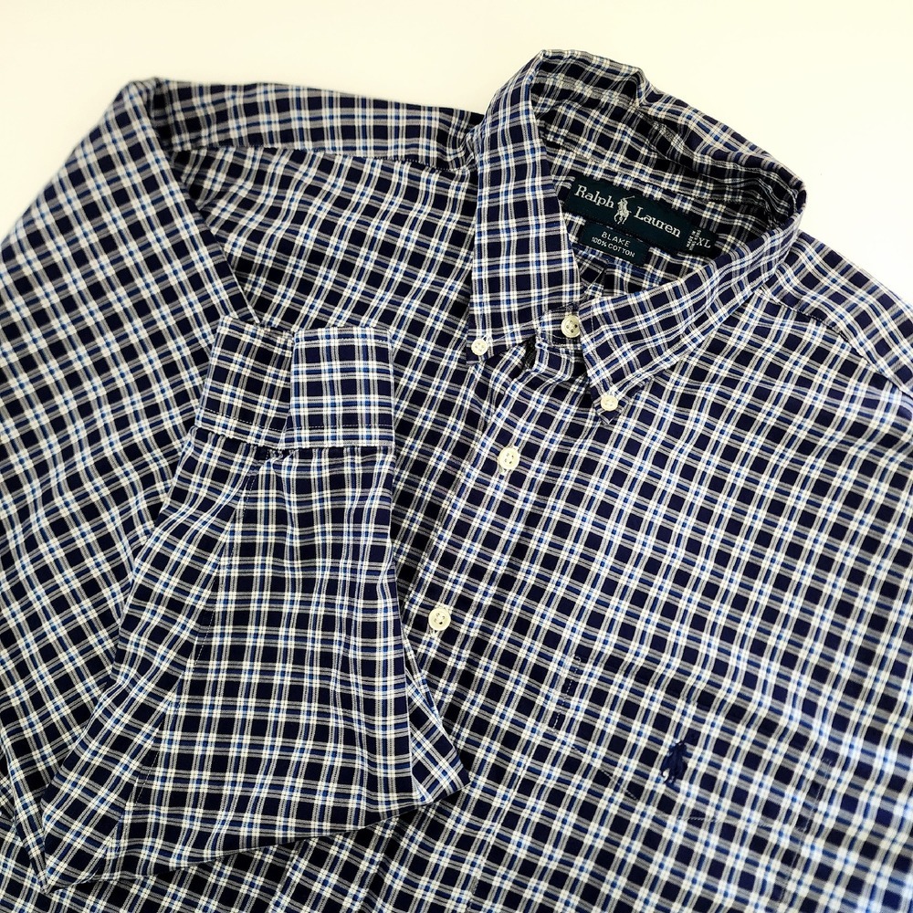 Ralph Lauren‎ Blake blue plaid long sleeve button front shirt mens size XL